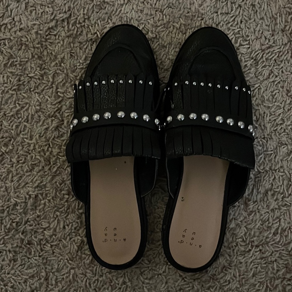 A New Day Black and Silver Studded Mules